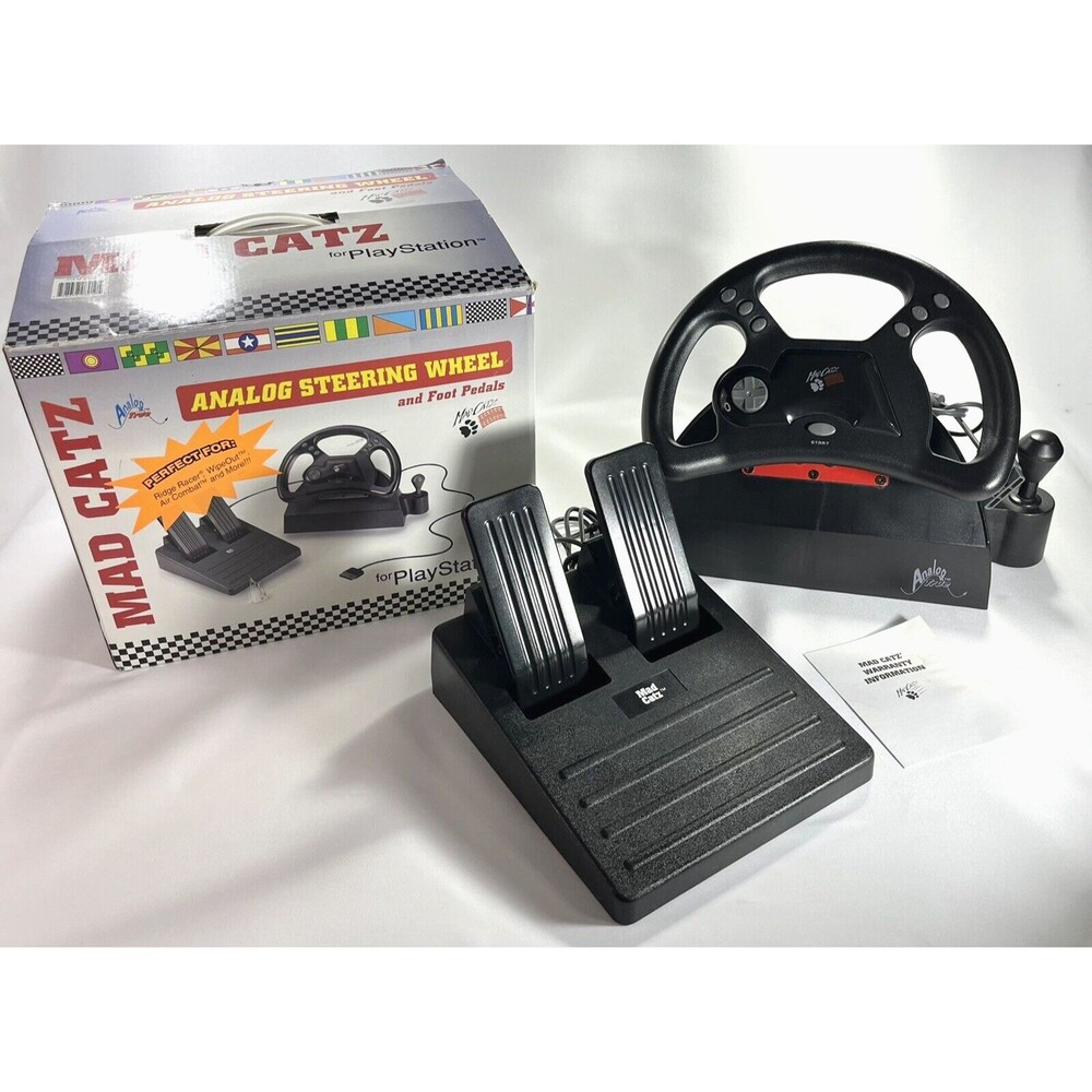 Vintage 1995 MAD CATZ Analog Steering Wheel and Foot Pedals for PlayStation